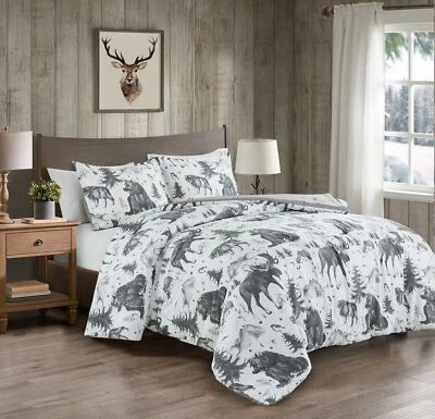 Chezmoi Collection Evans Cabin Lodge Grizzly Bear Printed Comforter Set - Image 1 of 4