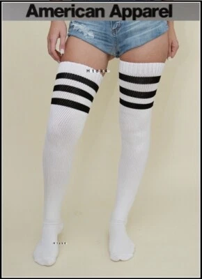 American Apparel Thigh High Socks Vintage Stripe Long Over Knee Solid Ribbed New - Image 1 of 4