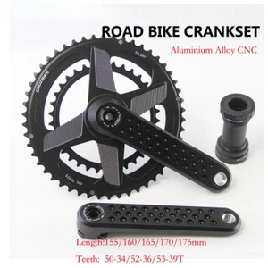 Road Bicycle Crankset 155/160/165/170/175mm with Bottom Bracket Double Chainring - Picture 1 of 29