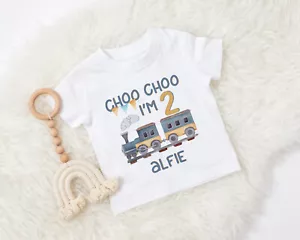 Personalised 2nd birthday T-shirt choo choo I'm two train birthday shirt - Picture 1 of 9