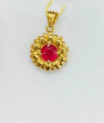 14k Solid Yellow Gold Cluster Pendant With Natural Round Ruby 2.90GM - Image 1 of 4
