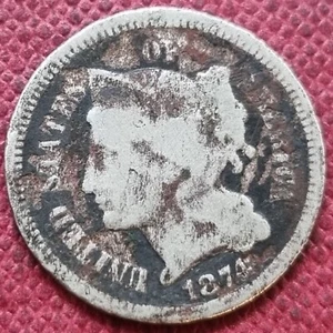 1874 Three Cent Nickel 3c Circulated #91687 - Picture 1 of 2