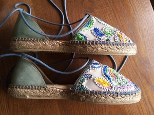 Gaimo Espadrilles Leather Multi Coloured Embroidered Mesh Boho Sz 38EU 5UK NWOB - Picture 1 of 12