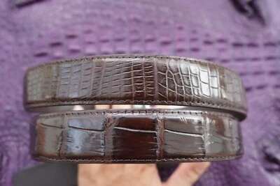Cinturón de cuero de cocodrilo vientre real marrón stock de EE. UU. para hombre W1,3" - D71 Foto 1 de 4