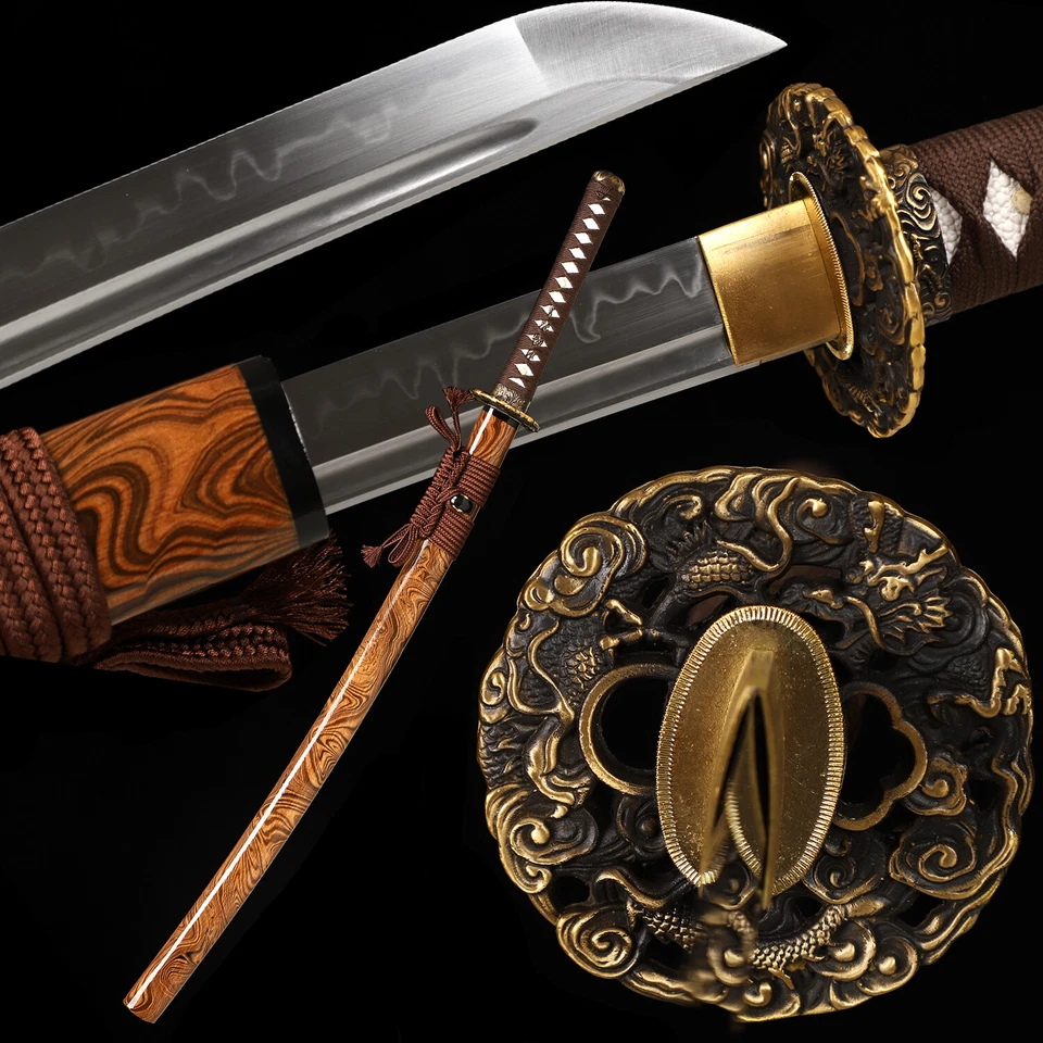 Espada Katana Real Hamon Arcilla Templada T10 Acero Navaja Latón Afilado Tsuba ENVÍO A EE. UU. Foto 1 de 4