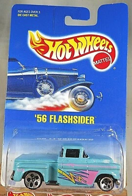 Tarjeta de coleccionista Hot Wheels 1992 azul/blanco #136 '56 Flashsider Aqua con radios de 5 puntos Foto 1 de 4