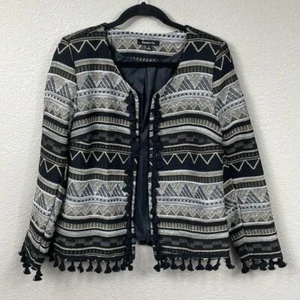 NWT Relativity Tapestry Fringe Open Front Cardigan Blazer Jacket Sz M - Picture 1 of 9
