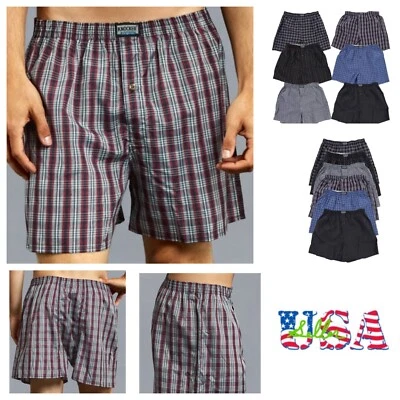 3, 6 & 12 Pack Mens Boxer Shorts Underwear Lot Plaid Trunks Cotton Briefs S-3X - Image 1 of 4