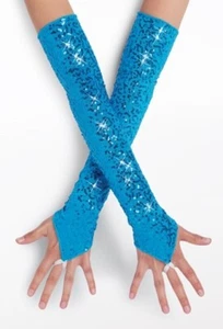 WEISSMAN'S SEQUIN FINGER POINT GLOVES - ADULT - COLOR BLUE- - Picture 1 of 1