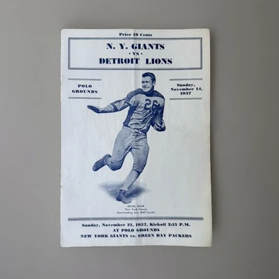 VINTAGE 1937 NEW YORK GIANTS VS DETROIT LIONS PROGRAM POLO GROUNDS HANK SOAR VTG - Image 1 of 4