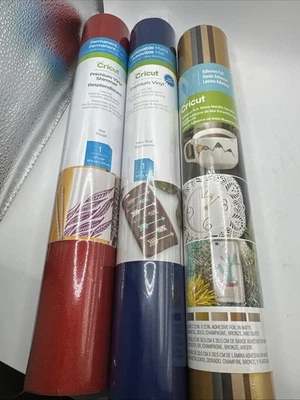 Lot of 3 Cricut Vinyl & Adhesive Rolls Metallic Sampler, Red Glitter, Navy Blue - image 1 of 4