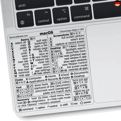 Synerlogic Mac OS Shortcuts Sticker | Keyboard Stickers for macOS | No-Residue - Bild 1 von 4