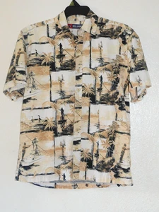 Mens Button Down Shirt Medium Short Sleeve Tan Reel Legends Fishing Casual - Picture 1 of 6