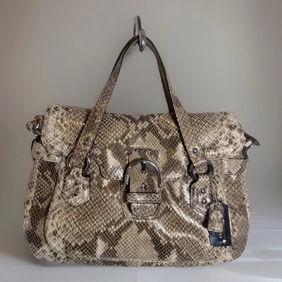 NWT Coach F27895 Python Embossed Leather Small Flap Satchel SV White Grey - Image 1 of 4