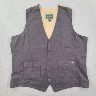Woolrich Ruxton Wool Blend Vest Mens 2XL Nvy Herringbone Tan Lining Flap Pockets - Image 1 of 4