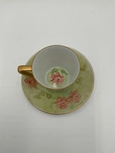 Vintage Cabbage Rose Teacup Saucer Set Signed Gold Handled Tea Cup High Noon - Picture 1 of 8
