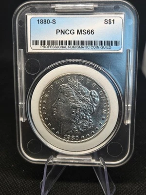 1880-S Morgan Silver Dollar – PNCG Mint State – Blazing Luster – Vault Stored - Image 1 of 2