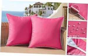 Set of 2 Outdoor Waterproof Pillow Covers 20x20 Inch Hot Pink Decorative - Picture 1 of 7