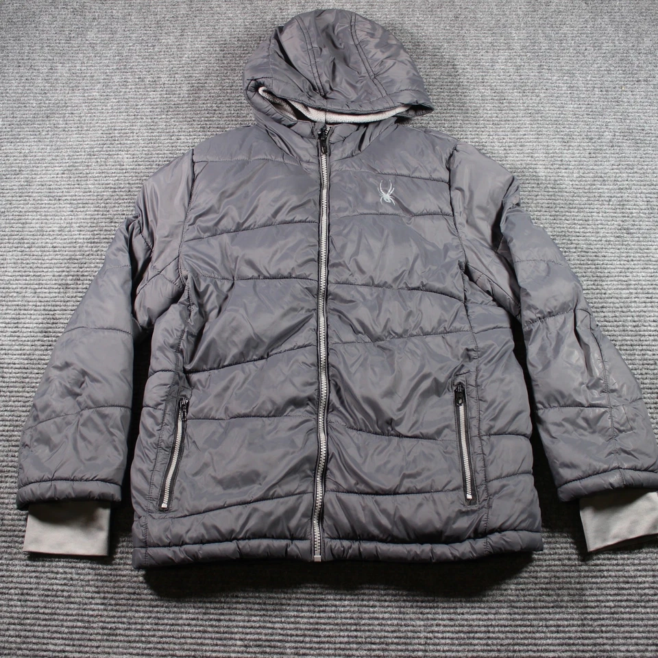 Chaqueta con Capucha Spyder Juvenil 14/16 Gris Forrado de Vellón Abrigo Puffer Foto 1 de 4
