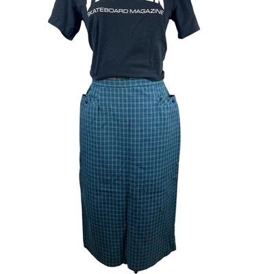 Falda lápiz vintage años 60 tartán a cuadros bolsillos para mujer (S) GURIAN midi plisada trasera Foto 1 de 4