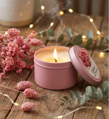 ​Baby Shower Favor Candle Rose Gold Tin Dried Flowers Little Princess Gift - Image 1 of 4