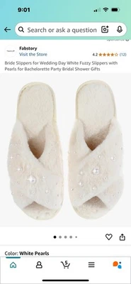 Fuzzy Ivory Off White Bridal Slippers Size 9.5/10.5 Getting Ready Slippers Wed - Image 1 of 3