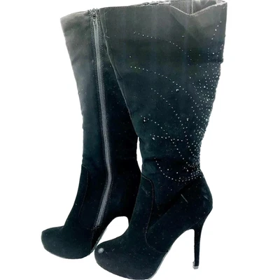 Madeline Girl Boots Womens 7 M Black MGDASH Knee High Heels Zip Rhinestone Biker - Image 1 of 4