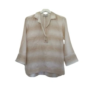 Hinson Wu Luxe Leinen Aileen 3/4 Arm Bluse 100% Leinen Oberteil hellbraun/weiß Größe 10 - Bild 1 von 8