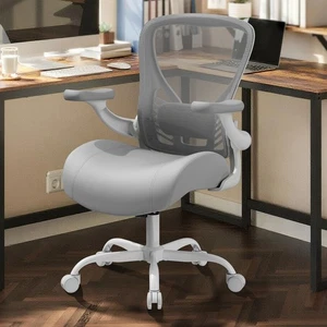 Ergonomic Task Chair with Leather Seat Mesh Back 3D Flip Up Adjustable Arms - Bild 1 von 23