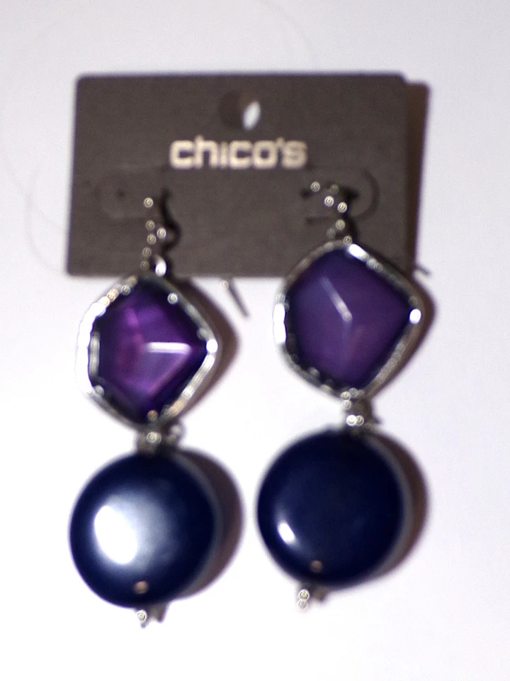 Pendientes colgantes Chico's imitación amatista y azul marino tono plata 3" - etiqueta $25 Foto 1 de 1