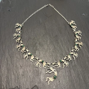 Southwest Kokopelli Halskette Malachit Sterlingsilber Vintage 20" 49 g Wz - Bild 1 von 20