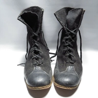 Vintage 1950s Hunting Hiker Boots Sears Roebuck Black Wool Felt Leather - Image 1 of 4