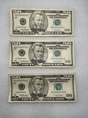 Lot of 3 Series 1996 $50 Fifty Dollar Bill Old Bank Currency Circulated New York - Image 1 of 2
