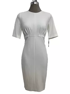 Calvin Klein Elegant White Short Sleeve Crepe Sheath Dress Size 4 - Picture 1 of 8