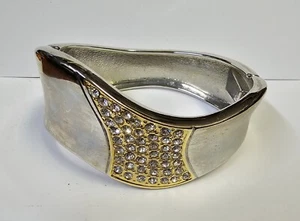 Bracciale Cerniera Tono Argento Con Impostazioni Strass Stile Elegante - Foto 1 di 8