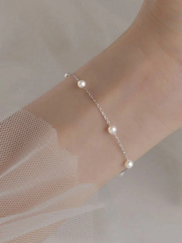 Women's Daily Wear Party Chain Bracelet With Simple & Elegant Four White Pearls - Image 1 of 4