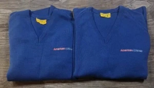 2 VTG BRANDELLA American Airlines V-Neck Preppy Flight Attendant blue Sweaters - Picture 1 of 18
