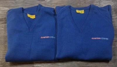 2 ВИНТАЖНЫХ BRANDELLA American Airlines v-образным вырезом опрятный бортпроводник синий свитера  - Изображение 1 из 4