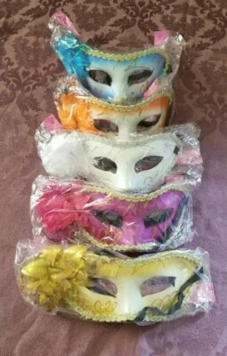 5 Womens Masquerade Mask Costume Ball Mask Feather Mardi Gras Gifts Party Mask - Image 1 of 4