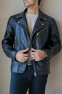 Perfecto Black Genuine Motorcycle Leather Jacket Australia winter Season AU - Bild 1 von 7