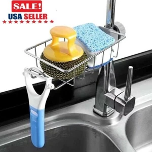 Stainless Steel Sink Sponge Soap Drain Rack Faucet Holder Kitchen Bathroom Shelf - Picture 1 of 16