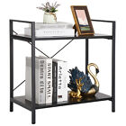 Durable 2-shelf Bookcase Low Height Metal Bookshelf Black Retro Bookrack Home
