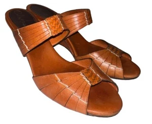 Cole Haan Air Huarache Slide Wedge Sandals Sz 10 Orange Leather Woven - Picture 1 of 11