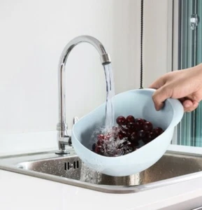 Rice Washing Strainer Basket Colander Sieve Fruit Vegetable Bowl Drainer Blue - Picture 1 of 4