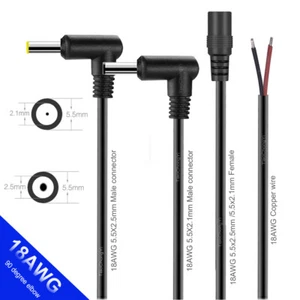 18AWG 5.5x2.1mm 2.5mm Straight Elbow DC Cable Wire Connector Male Female Plug - Picture 1 of 10