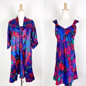 Vintage 80’s Vibrant Nightgown and Robe Set - Picture 1 of 12