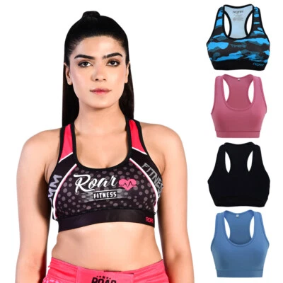  Roar Women Stretch Sports Bra Running Gym Yoga Padded Fitness Workout Top - Image 1 of 4