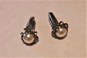 Elegante inserción de metal de gemelos vintage con gran perla sintética - Imagen 1 de 3