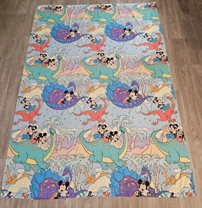 Vintage Disney Mickey & Minnie Mouse Dinosaur Stone Age Twin Flat Sheet - Picture 1 of 17