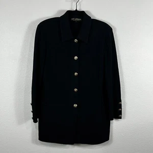 St. John Basics Santana Knit Blazer Women's 12 Black Long Sleeve Gold Button - Picture 1 of 19